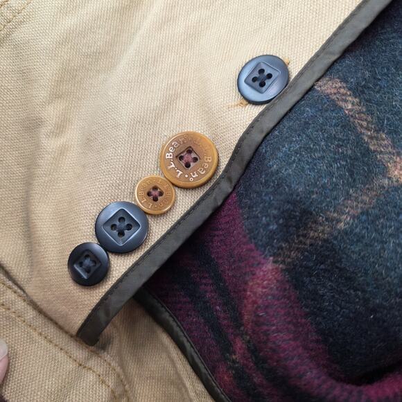 Vintage LL BEAN Tan Chore Jacket XL Canvas Barn Coat Removable Plaid Lining - Picture 8 of 16